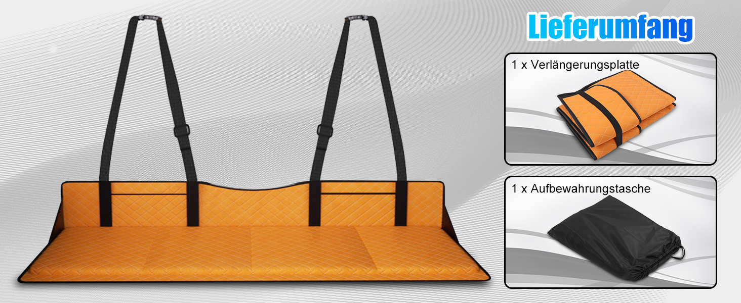 Розширювач для заднього сидіння автомобіля, розкладна платформа для сну, універсальний для SUV, MPV та компактних авто (оранжевий, шкіра)