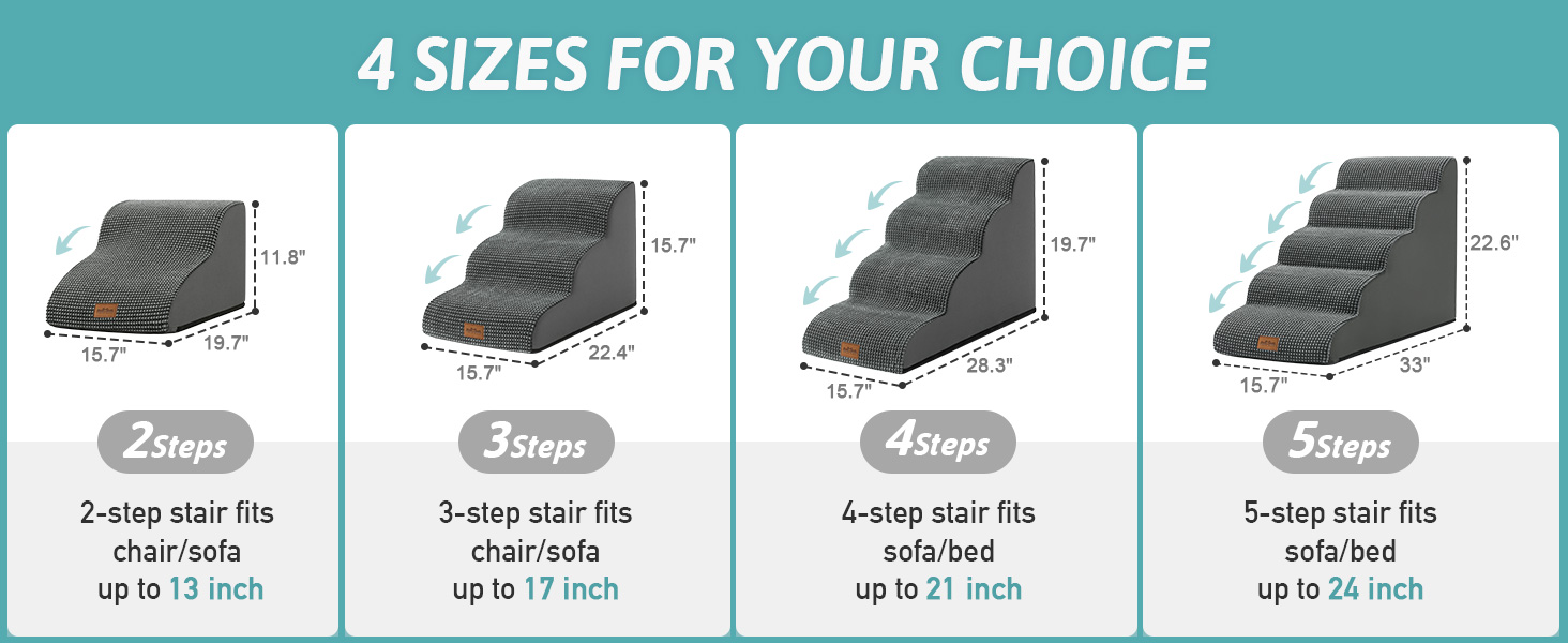Сходинки для собак, 57 см, для маленьких собак, з високощільним губчастим матеріалом, знімний, миючий чохол, неслизьке дно, 5 ступенів, 40x84x57 см, темно-сірий колір
