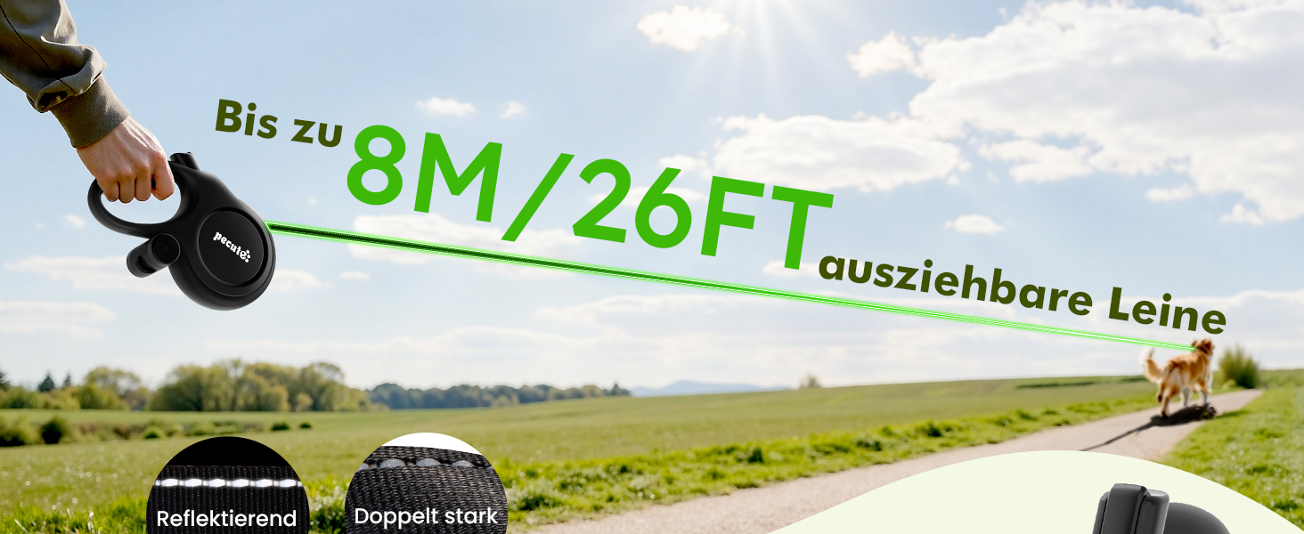 Рулетка для собак Pecute 8м, бічна, з набором для збору відходів, до 50 кг, чорна