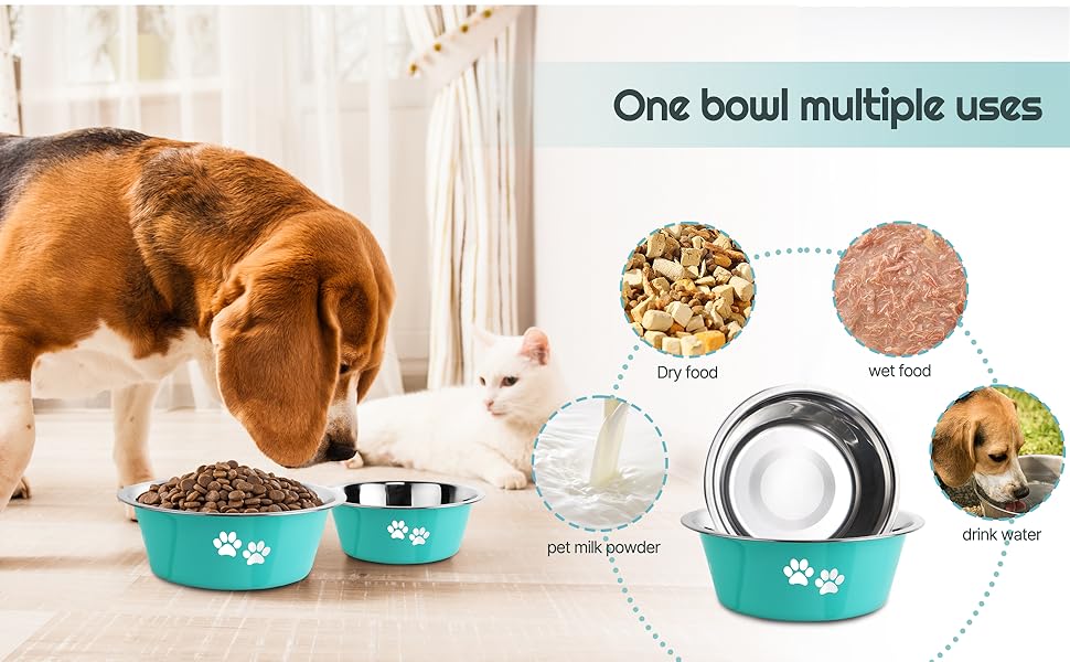 Набори мисок для собак та котів SUOXU з нержавіючої сталі (1560 мл, 2 шт.) з антиковзною основою, для великих, середніх та маленьких порід