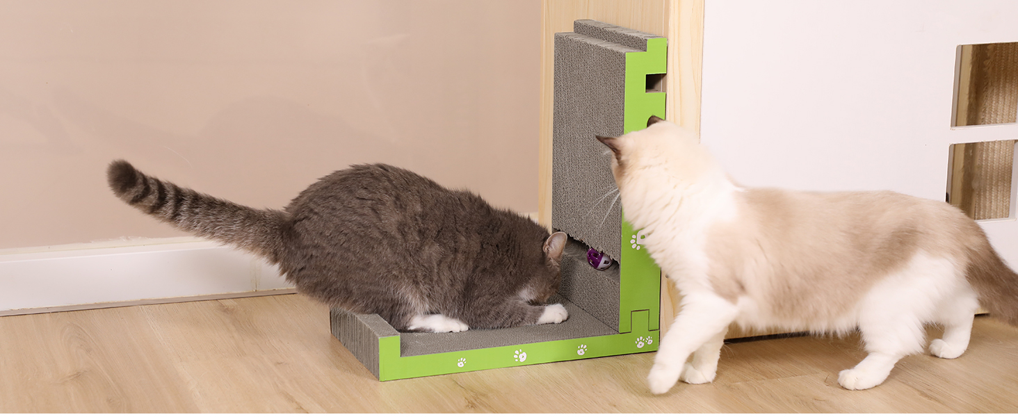 PETTOM Кігтеточка для котів з м'ячиком, з картонної коробки, 66*30 см, двостороння, 43*24*6 см