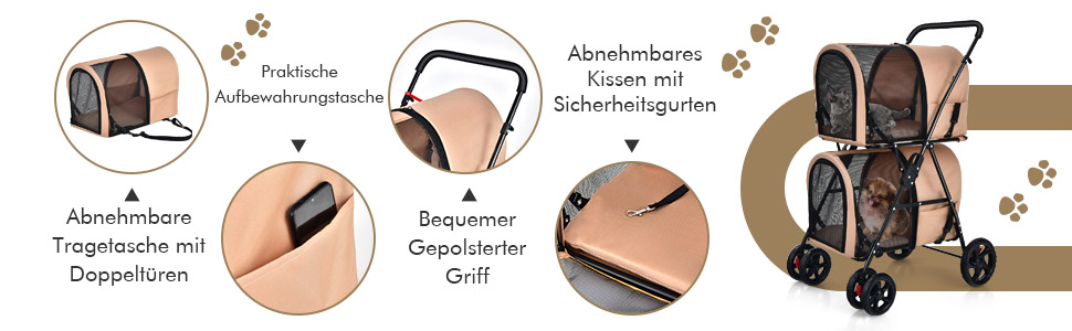 COSTWAY Двоповерховий візок для собак та котів, до 16 кг, з сітчастими віконцями, тримачем для напоїв та гаком для буксирування, блакитний