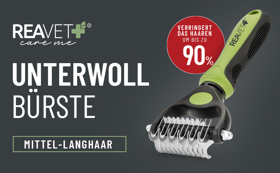 Щітка для собак та котів ReaVET для видалення підшерстка та розплутування. Підходить для довгошерстих порід, великих та середніх собак та котів. Масажний ефект, захист верхнього шару шерсті. Розмір M-L