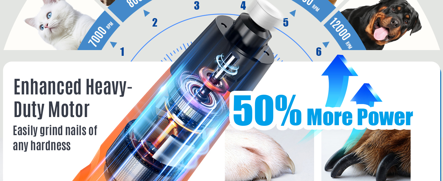 Електричний шліфувальник для собак та котів Casfuy Neue з 6 насадками – тиха робота, 7 годин, 2 LED, для собак великих, середніх та малих порід