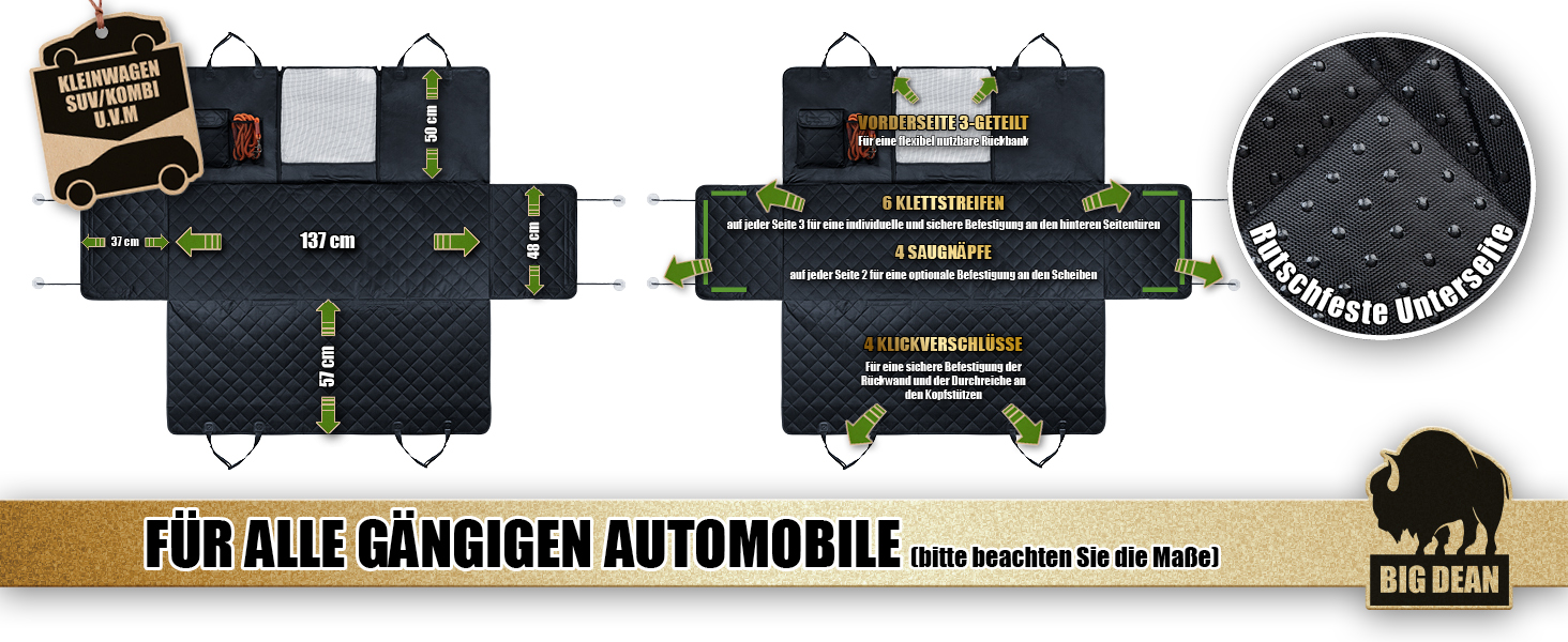 Захисна накидка на заднє сидіння авто BigDean Premium - водовідштовхувальна, для собак, універсальна