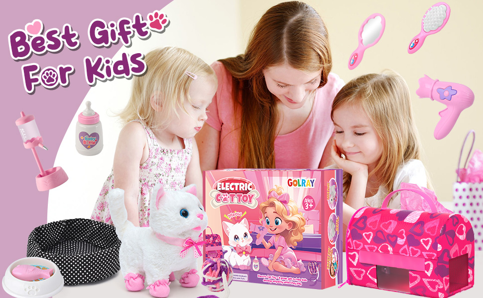 Інтерактивна іграшка Tacobear Katze: електронна котяча іграшка для дітей, ходить, муркоче, махає хвостом. М'яка іграшка, плюшевий котик, подарунок для дівчаток 3-8 років