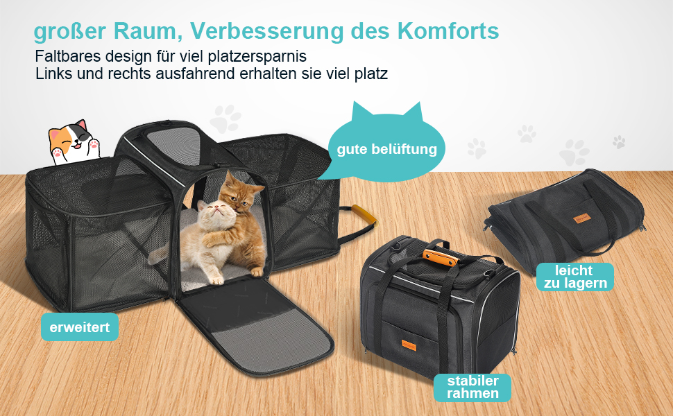 Транспортна переноска для котів Morpilot, велика, 45x33x36 см, розширювана, для 2 котів/собак/щенят, підходить для авіаперельотів, сіра