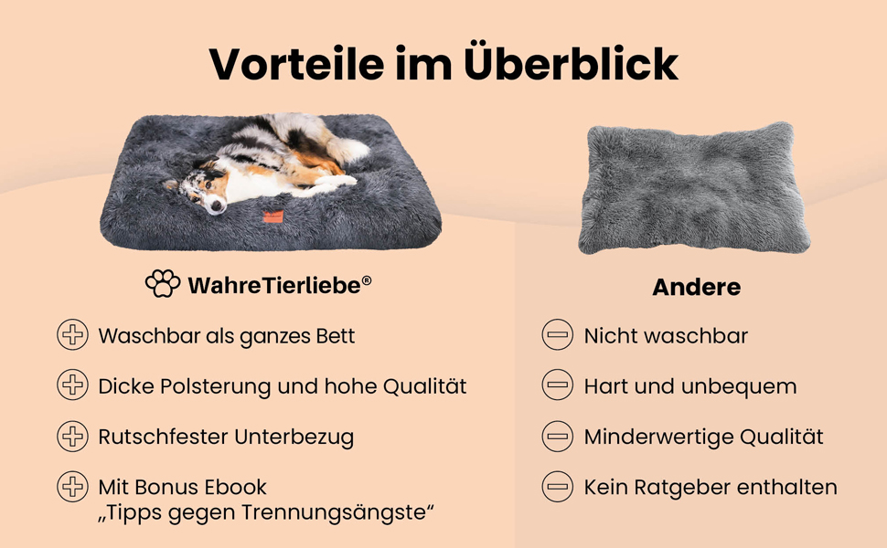 Преміум подушка для собак Wahre Tierliebe Fluffy - М'яке ліжко для вашого улюбленця. Легко чиститься. Ідеально для дому та в подорожах. Розмір M (100x75x25 см), сірий колір.
