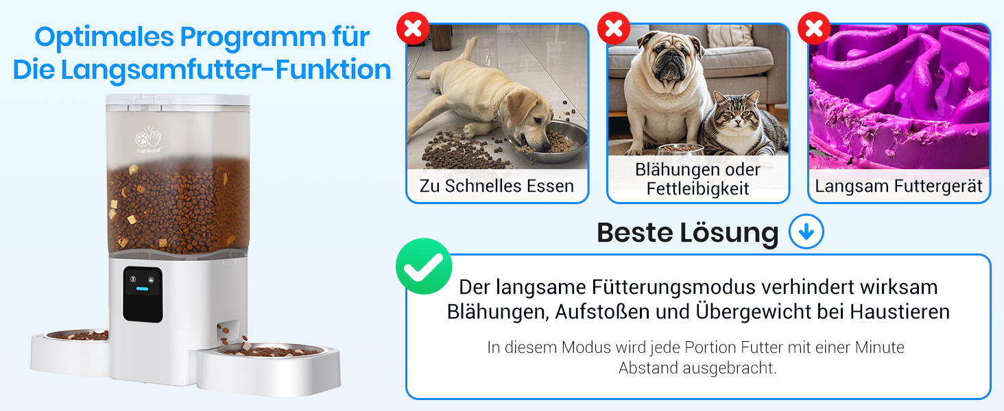 Автомат годування котів Frienhund з 2 мисками та APP: Wi-Fi, повільний дозування, 7л, для 2 котів, з Alexa, білий
