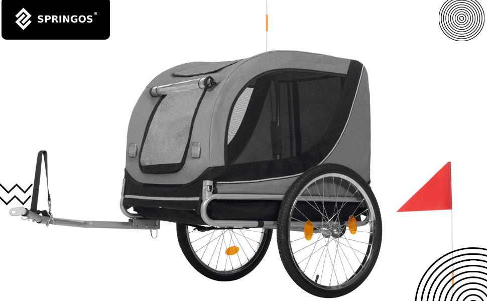 Причіп для собак SPRINGOS до 40 кг з прапорцем