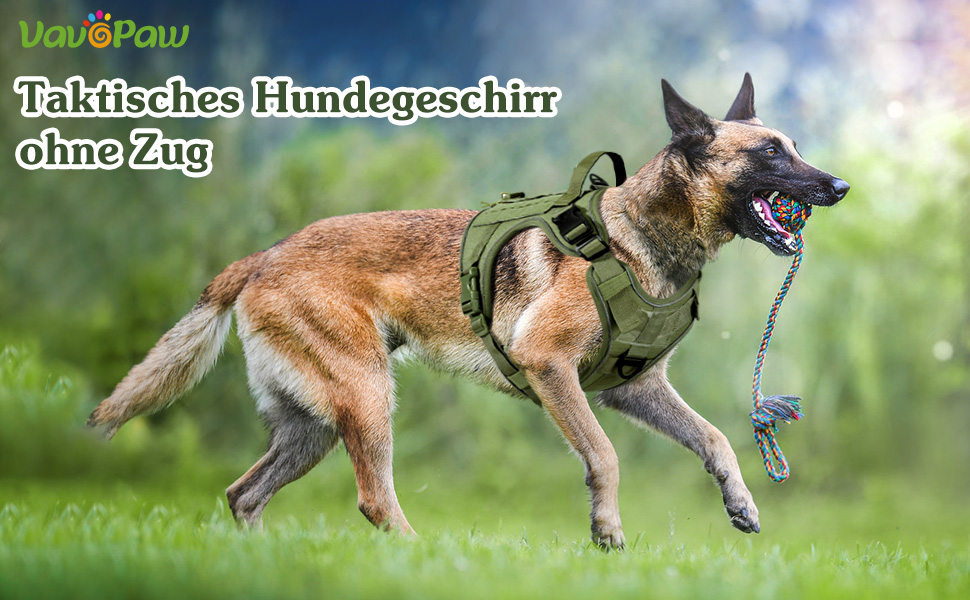 Тактичне обіднє нашийник для собак VavoPaw з MOLLE панеллю та світловідбиваючими смугами, армійного кольору, розмір L (45-80 фунтів)