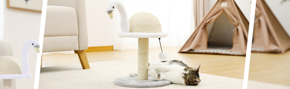 Креативний когтеточка PAWZ Road Flamingo, стильний котячий комплекс, висота 48 см, рожевий
