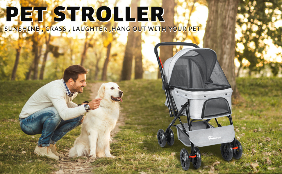 Візок для собак Wedyvko до 20 кг, 4 колеса, складний, для маленьких/середніх собак та котів, з кошиком та тримачем для напоїв, зелений (сірий)