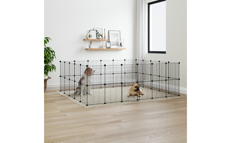 Клітка для тварин vidaXL, 44 елементи, сталева, 35x35 см, чорна, для кроликів, цуценят, універсальна