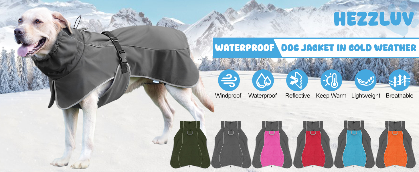 Водонепроникна куртка для собак HezzLuv, світловідбиваюча, вітрозахисна, тепла зимова куртка з м'яким флісовим підкладкою для собак маленьких та великих порід, для активного відпочинку на природі та прогулянок у холодну погоду, сірий колір, розмір L (довжина спини 55 см)