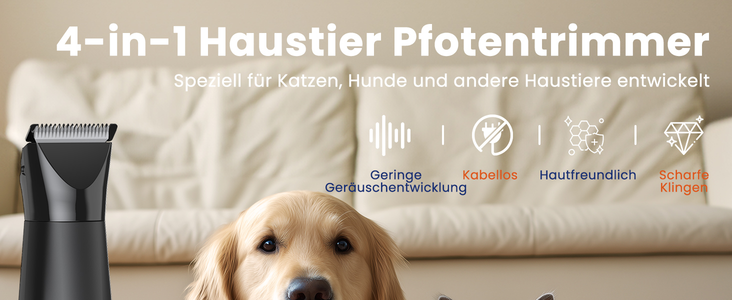Набір для стрижки собак 4-в-1: машинка, триммер для лап, безпечний точило для кігтів. Тиха та акумуляторна машинка для тіла, обличчя та лап собак та котів