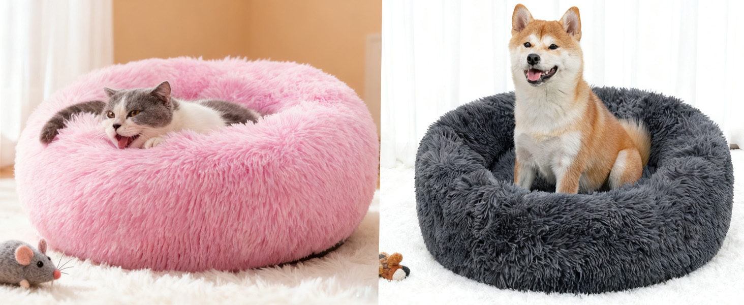 М'яке кругле ліжко для собак та котів 60 см – зручне доунат-ліжко, сіре, 60x60x20 см