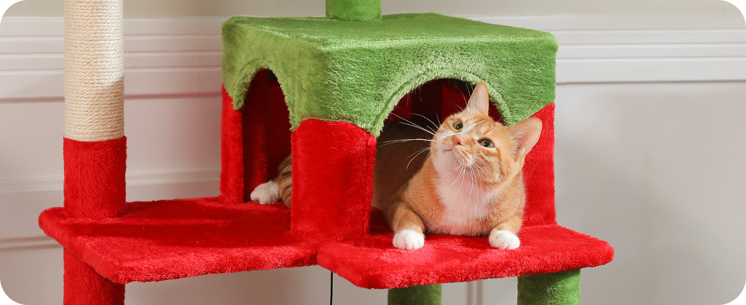 Комплекс для котів PAWZ Road з будиночком, гамаком та когтеточкою, 6-ярусний, 113 см, зелений