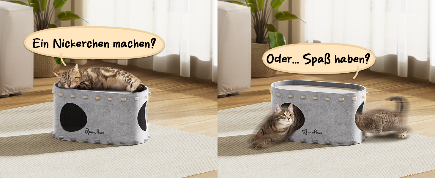 Кігтеточка-будиночок для котів DownyPaws з фетру, 2-ярусна, 50x33x50 см, для ігор та відпочинку, теплий дизайн, захист кігтів, білий