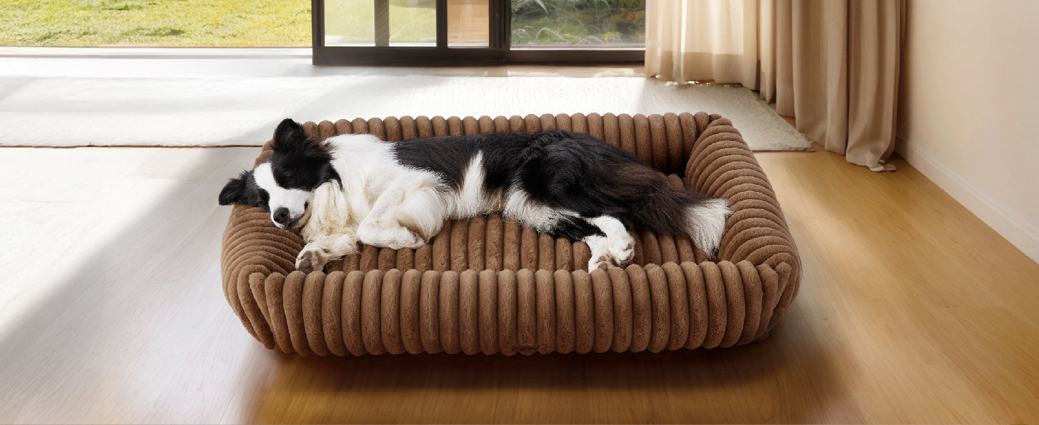 Крісло-лежанка для собак великих порід BEDSURE - ортопедичне, з м'яким флісовим покриттям, 109x76x20 см, коричневе