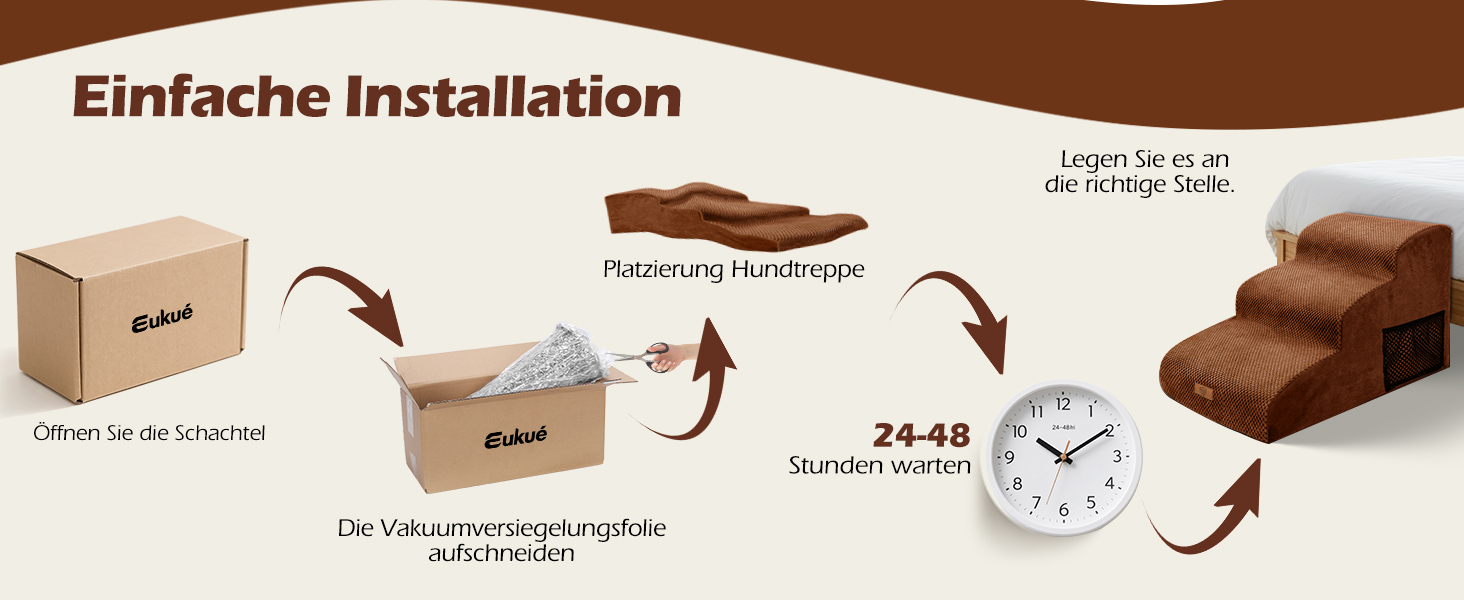 Сходинки для собак Eukue: 5 сходинок, складані, для маленьких та великих собак, з антиковзким покриттям, для ліжка/дивану (колір: коричневий)