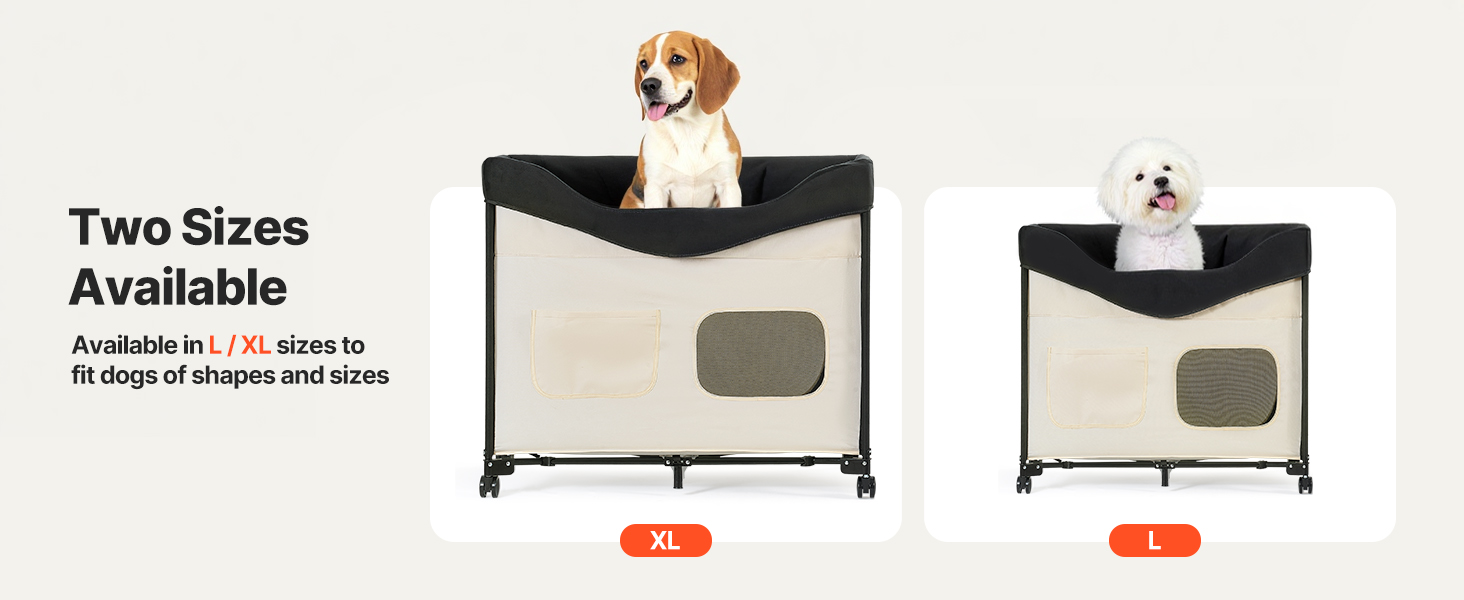 Підвищене ліжко для домашніх тварин VEVOR (XL), складне ліжко для собак з тканини 600D Oxford та голландського оксамиту, портативне дитяче ліжко з колесами та боковими кишенями, бежеве