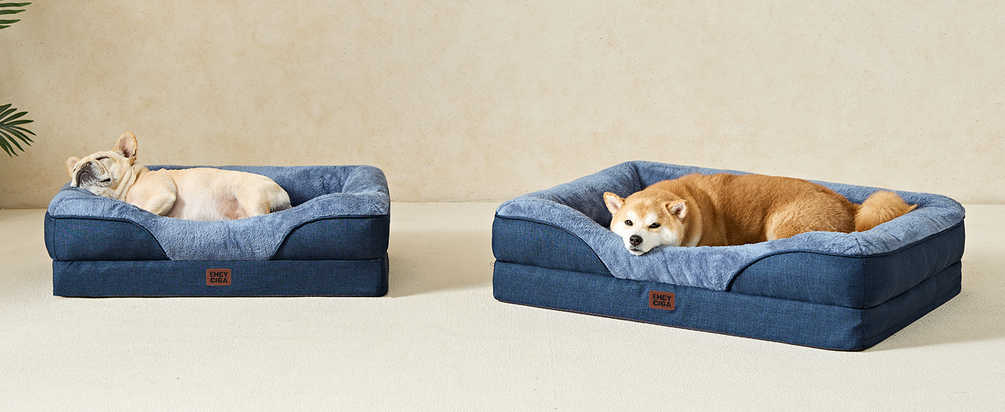 Ортопедичне ліжко для собак середніх порід, 91x68x17.5 см, з Memory Foam, миється та водонепроникне, кошик для собак з 4 бортиками, диванчик для собак, антиковзаюче, (106 x 76 x 18.5 см, Морська синя)