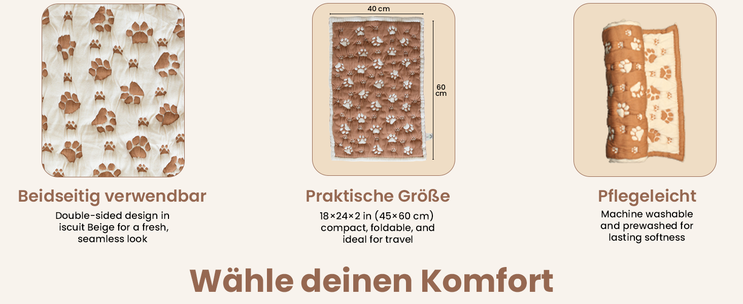 Килимок для собак та котів PetMat з органічної бавовни, 40,6 x 61 см, двосторонній, безшовний, м'який 3D-в'язаний, для лежанок, бежевий