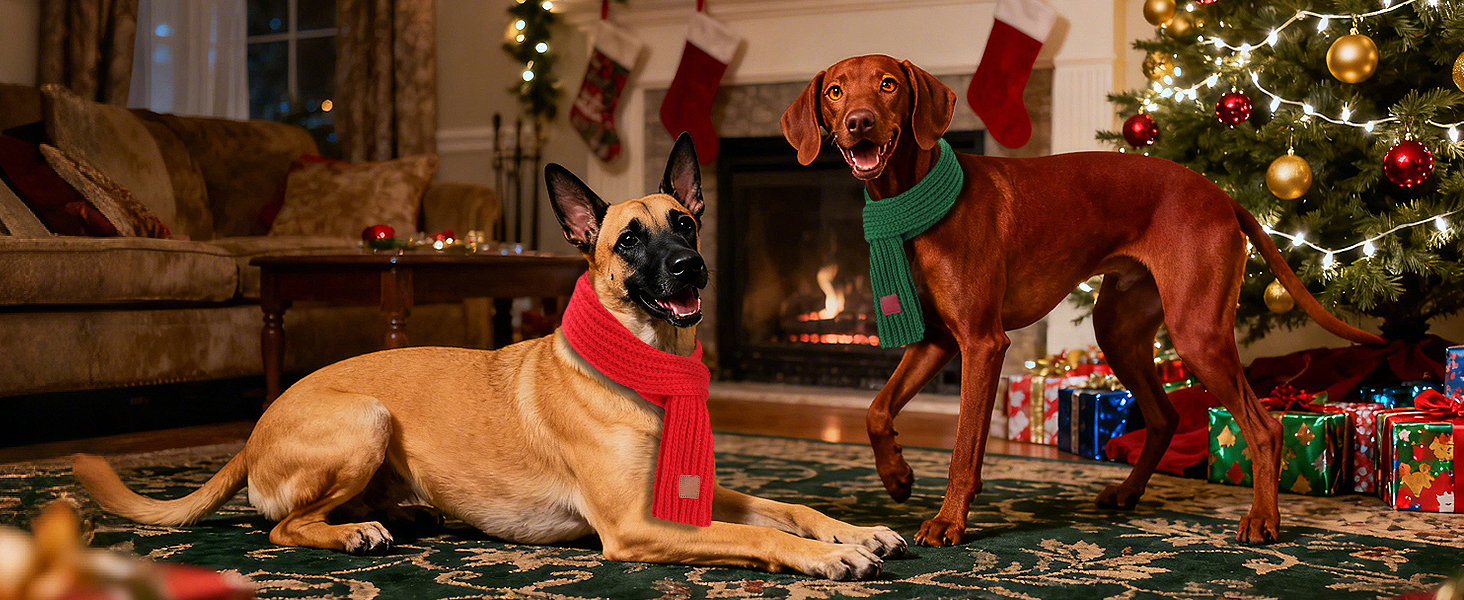 Новорічна шапка для собак та костюми для собак на Різдво. Шапка та шарфи для собак великих та середніх порід (червоний та зелений шарф)