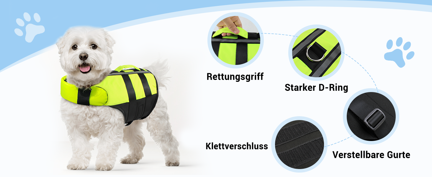 PETLESO Жилет для плавання собак, рятувальний жилет для собак, світловідбиваючий жилет для собак з рятувальним ручками