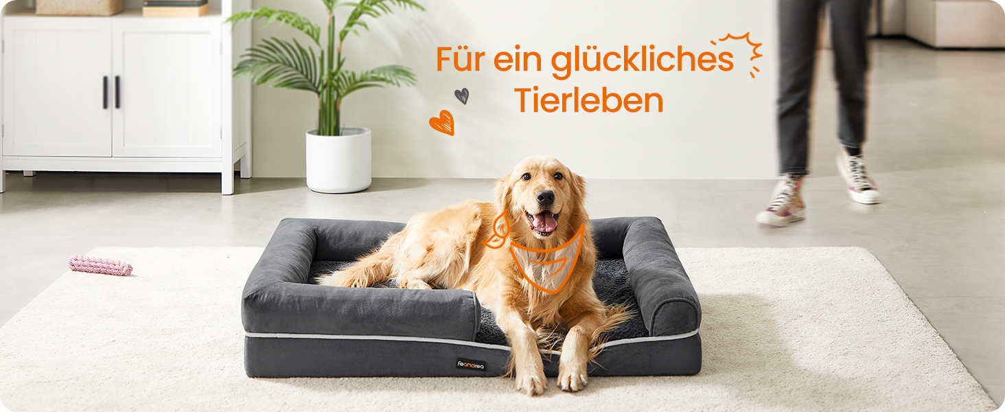 Ортопедичне ліжко для собак Feandrea, м'яке, з піднятими бортиками, знімний чохол, 112 x 86 x 18 см, антиковзаюча підставка, темно-сірий