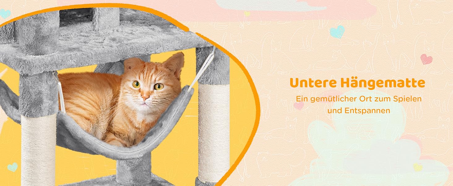 Котячий комплекс Yaheetech 170 см: кігтеточка, ліжко, гамак, іграшки, сірий колір