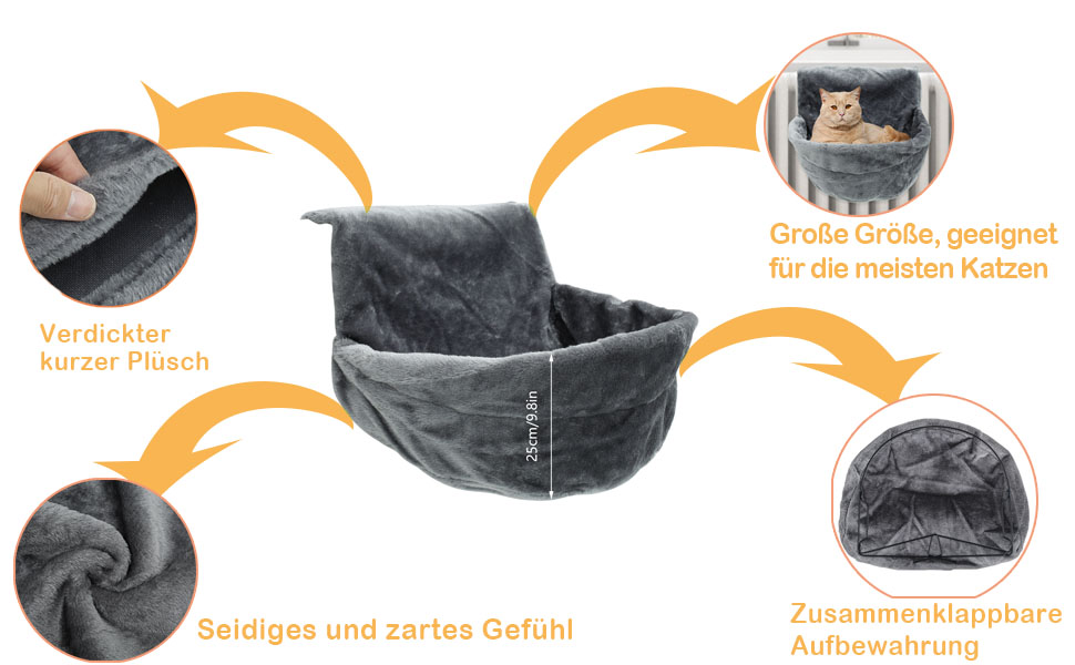 Кішка ліжко-грілка під радіатор, 45.5x39x25.5 см - зручне ліжко для кота, підвісне, для радіатора