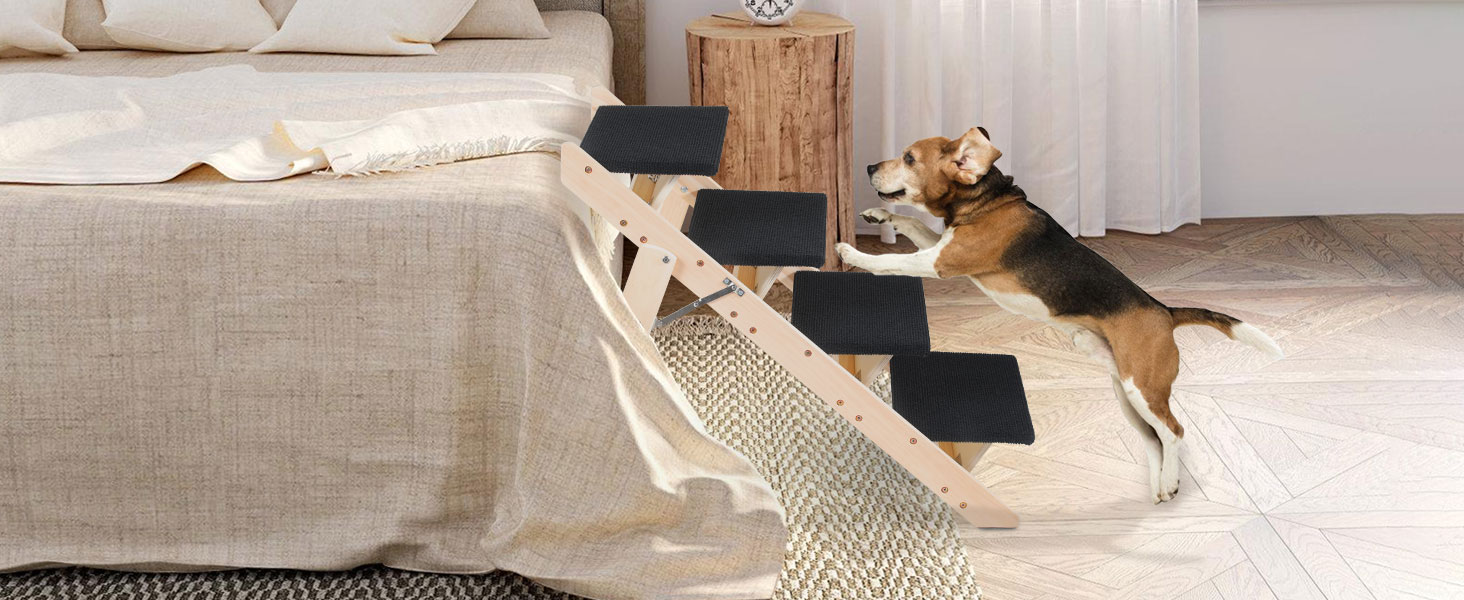 Сходинка для собак Vigevee 2-в-1: розкладна сходинка для домашніх тварин, 65.5 см, 4 сходинки, максимальне навантаження 80 кг, з антиковзким килимком для собак та котів