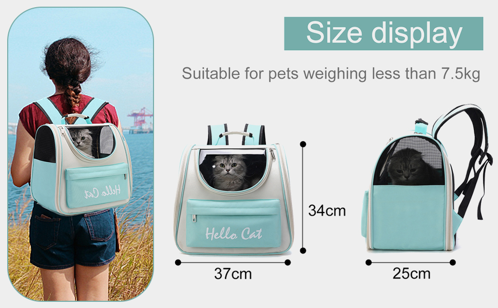 Рюкзак для кота та собаки PETCUTE з сіткою, дихаючий, з поводком, знімний килимок, блакитний