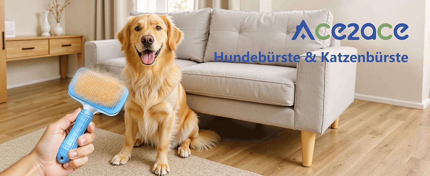 Щітка для собак та котів ACE2ACE, щітка для тварин, для довгої та короткої шерсті, видаляє шерсть з однією кнопкою, біло-блакитна (блакитна)