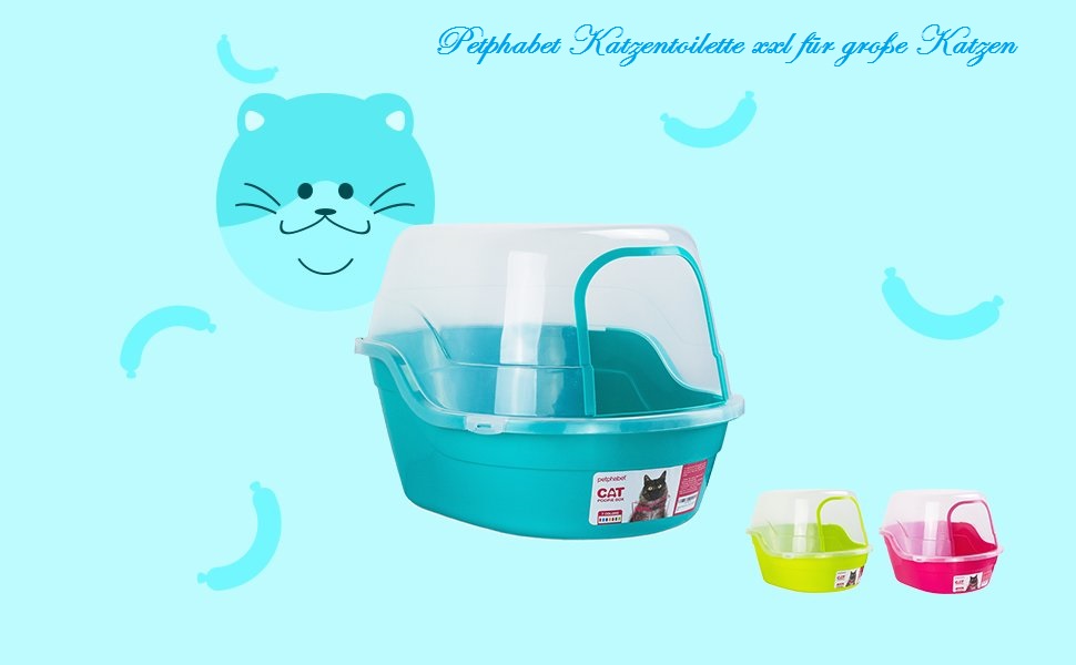 Petphabet XXL Туалет для котів з кришкою, велика закрита туалетна коробка для великих порід або кількох котів, бірюзовий, 63x48x43 см