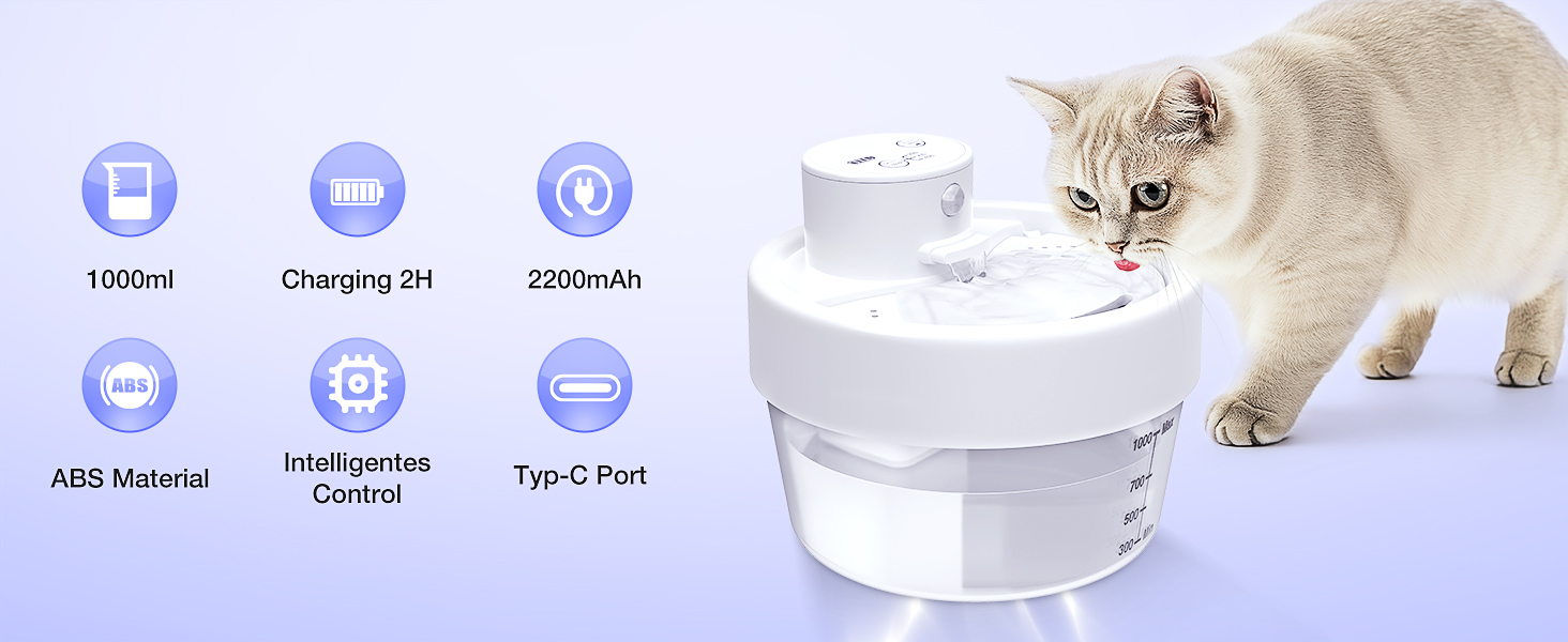 Фонтанчик для котів RUXAN 2L, тихий, з акумулятором 2200mAh, з датчиком руху, 3 режими, для котів та собак, білий (WF06/WF07), поліестер