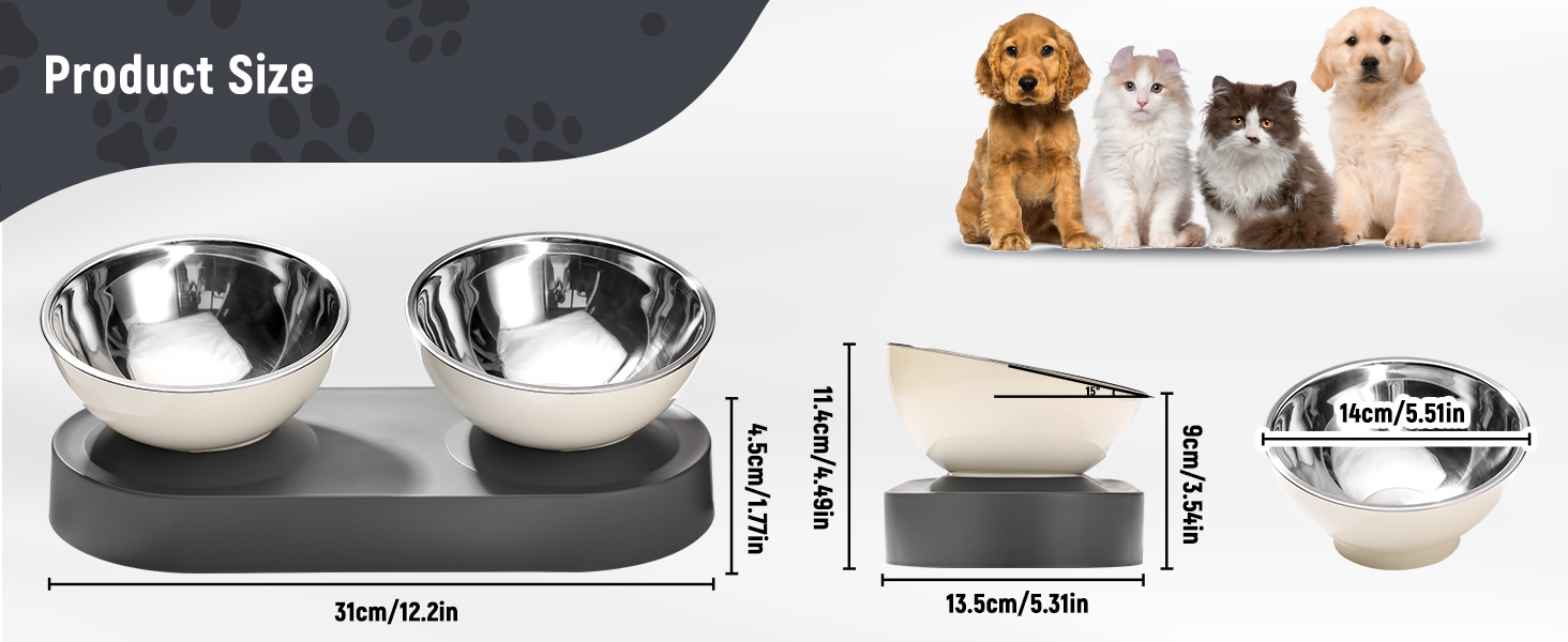 Набір мисок для котів та маленьких собак Marchul: подвійні, з підставкою, з нержавіючої сталі, 15° нахил, з силіконовим килимком