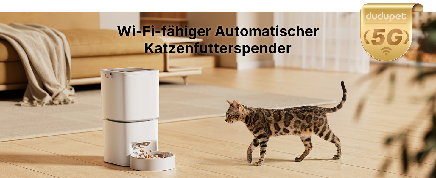 Автоматична годівниця для котів та собак WiFi 5L, управління зі смартфона, 1-10 порцій/день (біла)