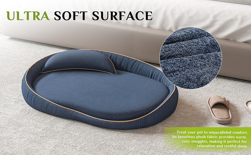 Ортопедичне собаче ліжко XXL з подушкою – комфортне собаче софа з Memory Foam, знімний та пральний чохол – ліжко для великих собак, довговічне та затишне (Blue)