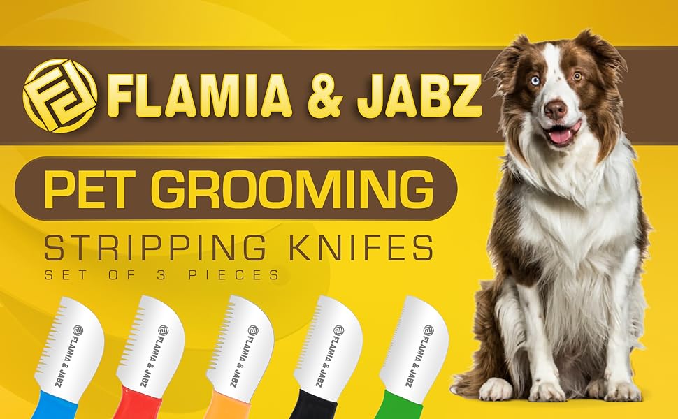 Набір професійних інструментів для грумінгу собак FLAMIA & JABZ (5 шт.) з крестоподібними зубцями, для правшів