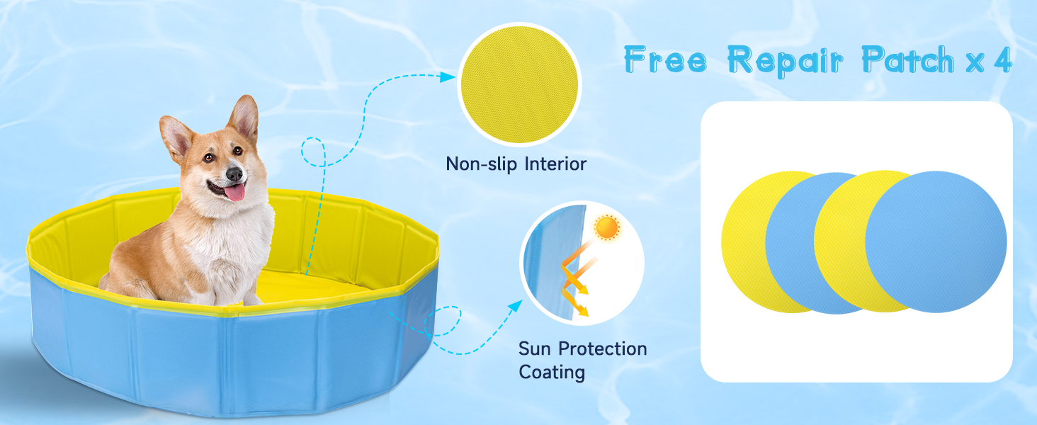 Басейн для собак Nobleza: складаний, 80x20 см, блакитний та жовтий, для великих та маленьких собак та котів