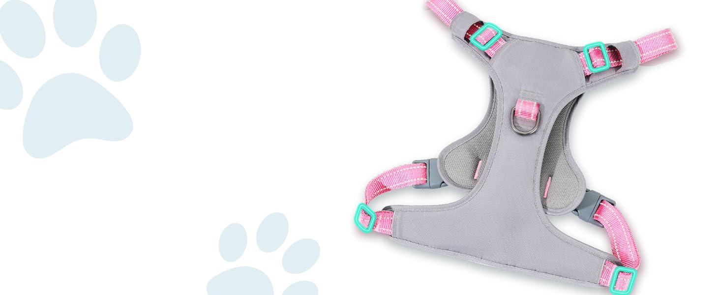 Шлейка для собак Huntboo Anti-Zug, без обмеження руху, для малих, середніх та великих собак, не тягне, світловідбиваюча, з 2 карабінами, не душить, регульована, для тренувань та бігу (Рожева, M)