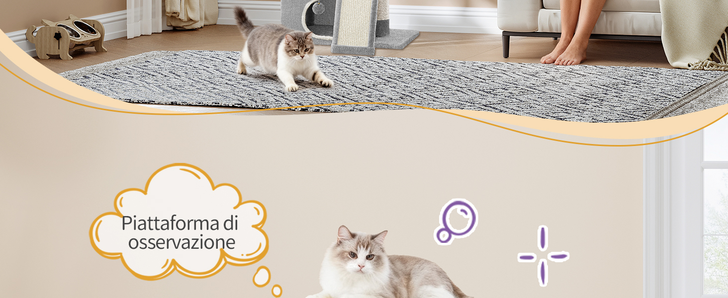 Кігтеточка для котів Hzuaneri, 98 см, з платформою, іграшками та кігтедраперами, сіра