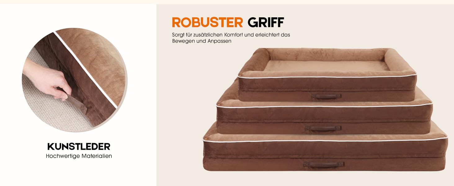 Ортопедичний лежак для собак XL, кошик для собак, що можна прати, з піною у формі яйця, водовідштовхувальний диван для собак з неслизьким дном та чотиристоронніми подушками (світло-коричневий, 117x76x19 см)