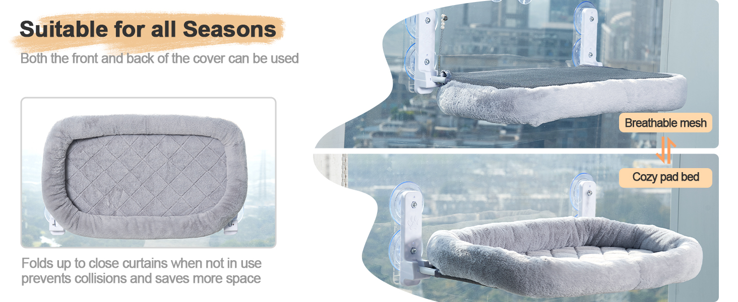 Крісло-гамак для кота на стіл Odoland - 360° обертання та регулювання висоти, м'яка лежанка з 2 знімними чохлами, для дому та офісу, цілорічне використання (сірий)