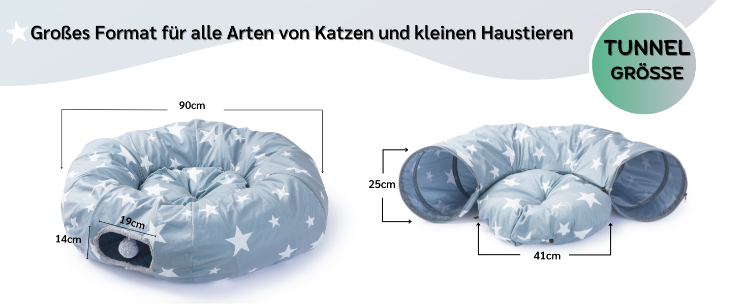 Туннель для котів JanYoo з м'яким ліжком, круглий тунель з двома входами, котяча печера, іграшка для котів, великий знімний тунель для гри в приміщенні