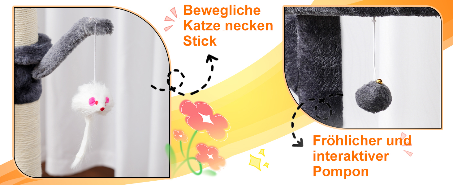 Котячий будиночок Heybly HCT006SW: високий кігтетопор 100 см з платформою, гамаком та іграшками