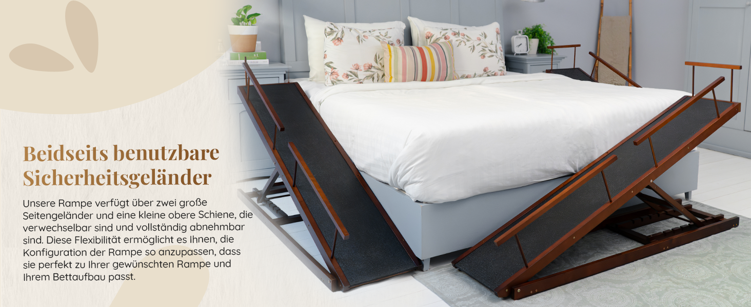 Сходинки для собак PRIORPET з берези з захисним бар'єром - регульована висота до 94.5 см - складаються - антиковзке покриття - для собак до 23 кг - колір: горіх